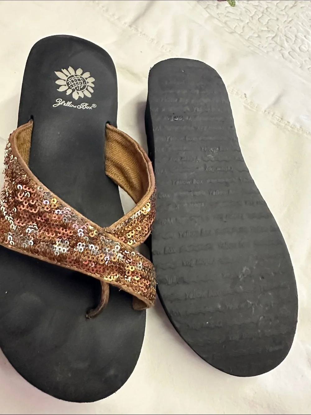 Yellow Box Bronze Sequin Crossover Thong Sandals - Picture 3 of 3